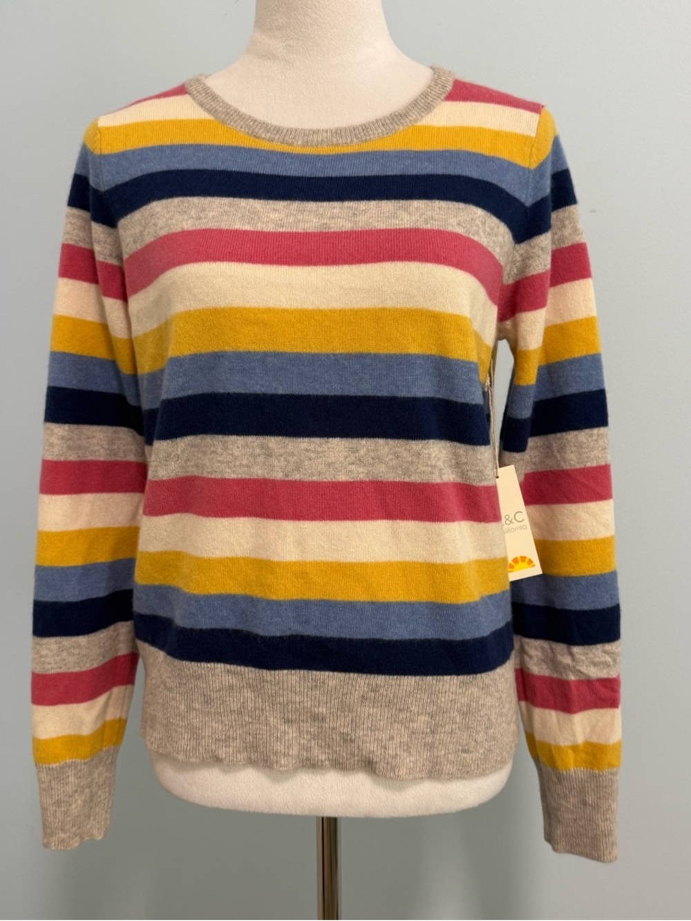 C&C California 100% 2-ply Cashmere Striped Sweater Pullover Size M